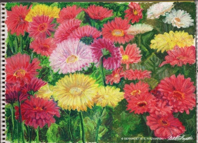 oil pastel painting of gerbera daisies