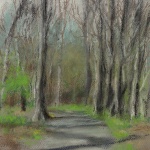 pastel painting of trees in spring woods