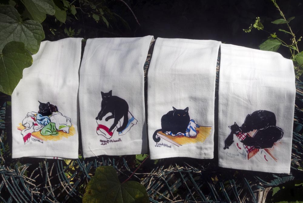 Set of four Cats in the Dishtowels towels