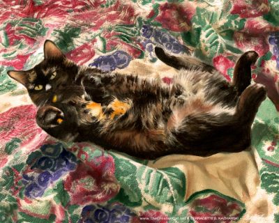 watercolor of tortoiseshell cat
