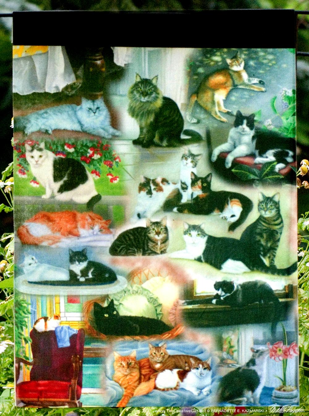 cat artwork garden flag