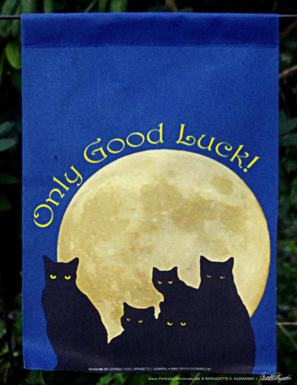 Only Good Luck black cat garden flag