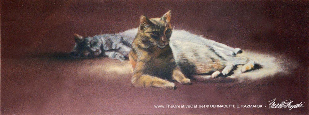Best Friends, pastel on burgundy Canson Mi Tientes paper, 9 x 24, 1992 © Bernadette E. Kazmarski