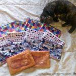 tortoiseshell cat with accessory bags