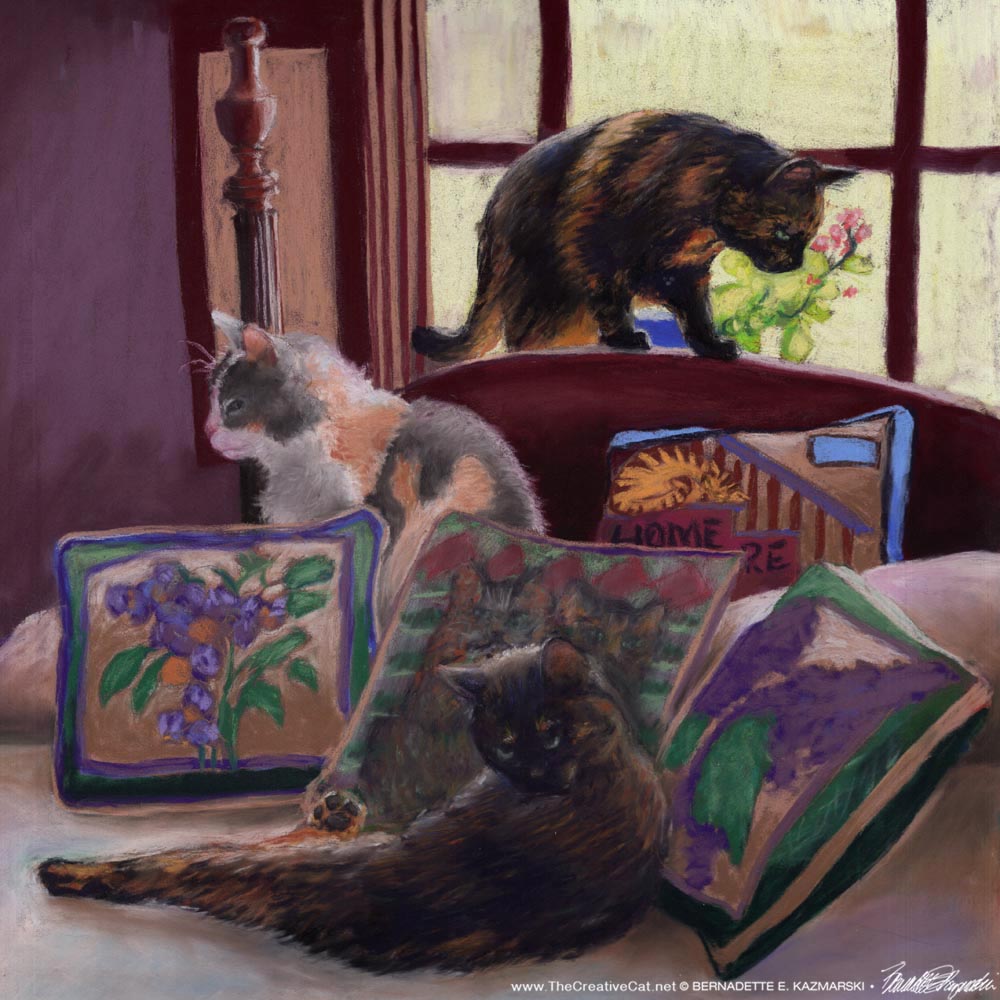Tricolor Girls Settling Down for a Nap, pastel, 14 x 14, 2022 © Bernadette E. Kazmarski