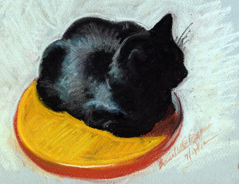 pastel sketch of black cat