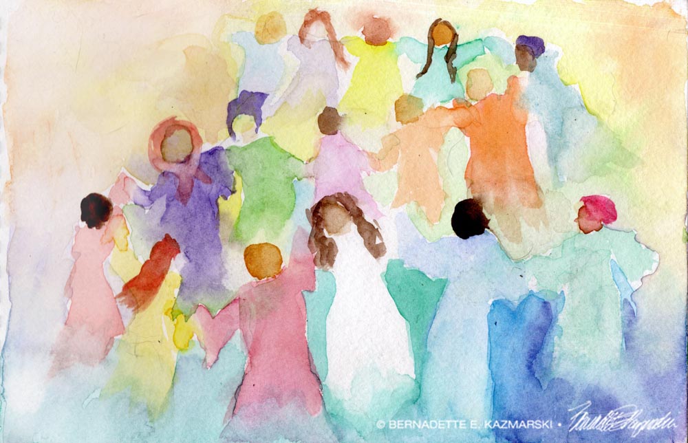 watercolor of people celebrating
