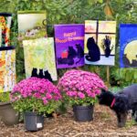 black cat with garden flag