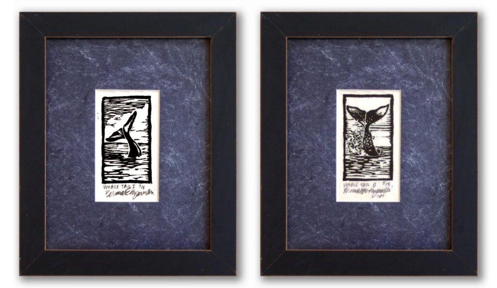 matted framed block prints of whales