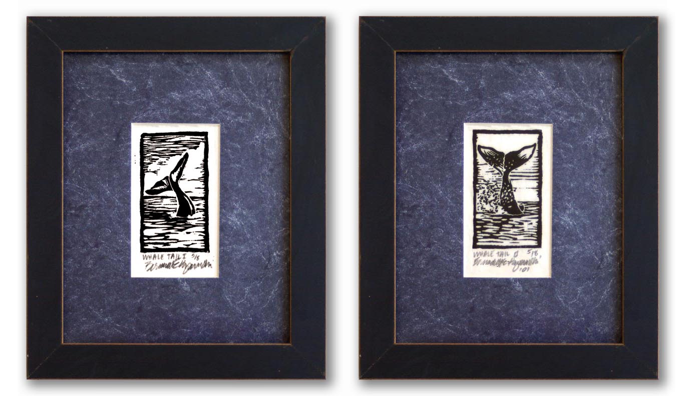 matted framed block prints of whales