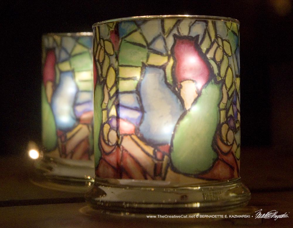 Stained Glass Cats Votive Lamp