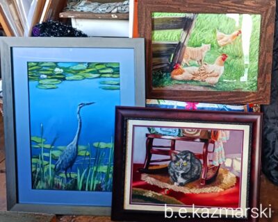 three paintings of animals