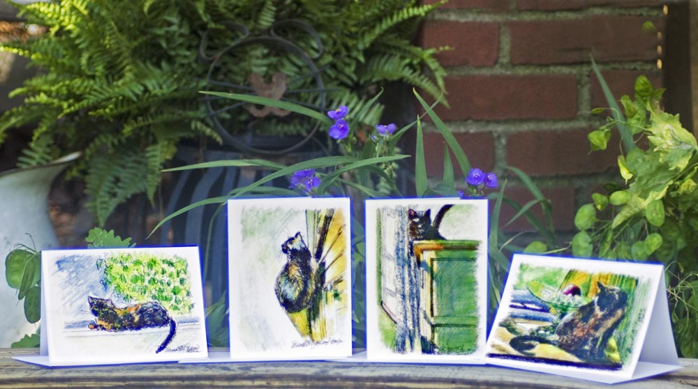 Sunny Ink and Watercolor Cats Note Card Set