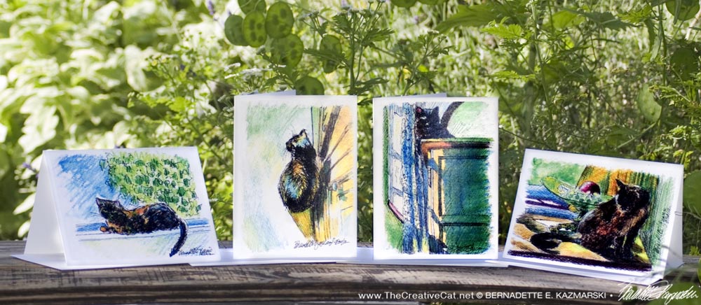 Sunny Ink and Watercolor Cats Note Card Set