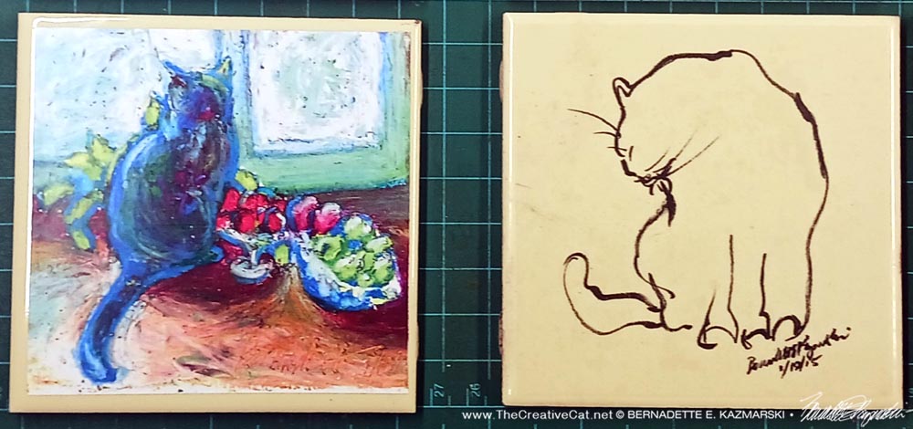 tiles with cat artwork