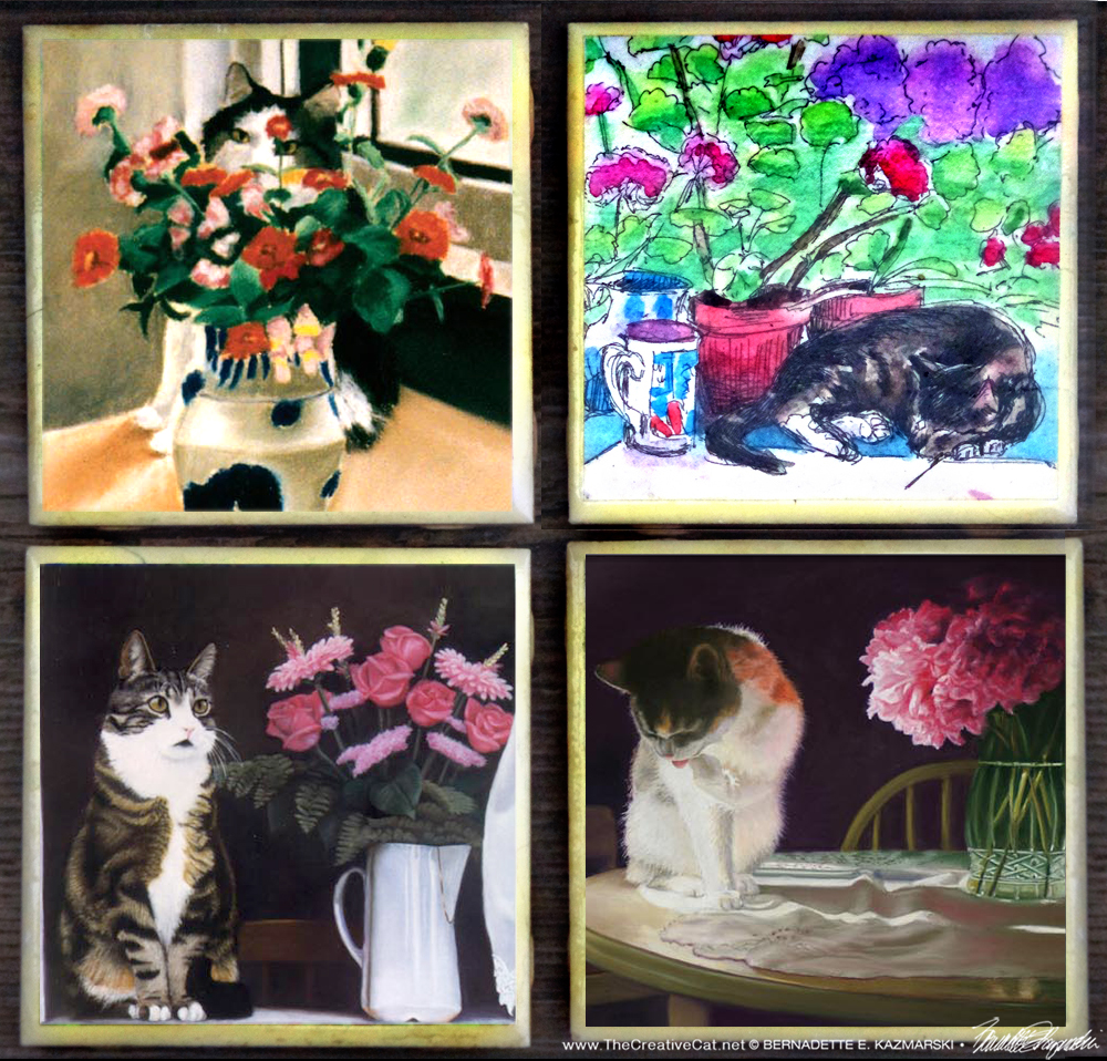 Cats and Flowers: Vases Tiles