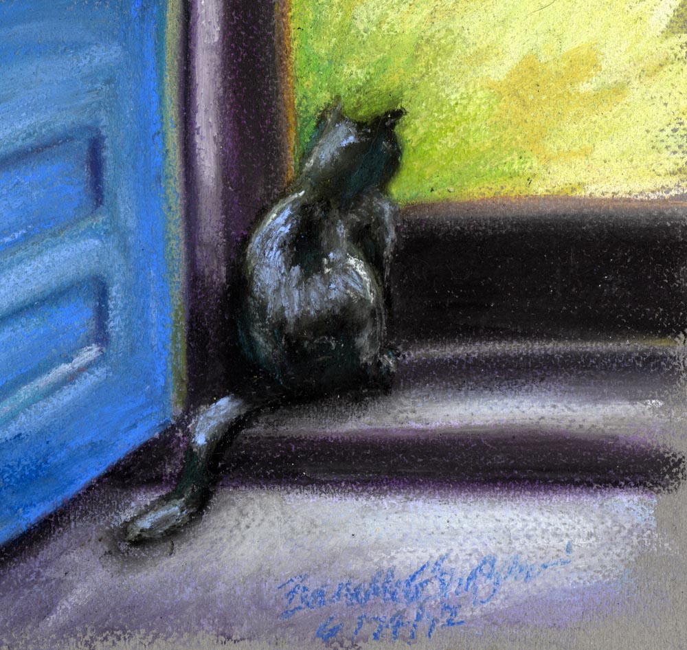 Looking Out the Basement Door, pastel, 8" x 8", 6/24/2012 © Bernadette E. Kazmarski