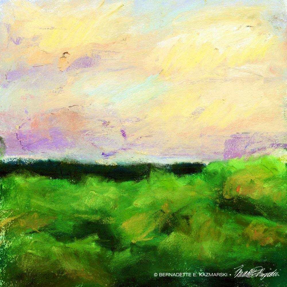 pastel painting of Spring Evening on the Hills