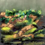 Spring on the Rocks, pastel on Pastelmat, 5x5, 2026 © Bernadette E. Kazmarski