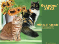 Featured Feline Artwork and October Desktop Calendar: Olivia and Archie