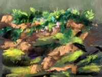 New Painting: Spring on the Rocks, Pastel